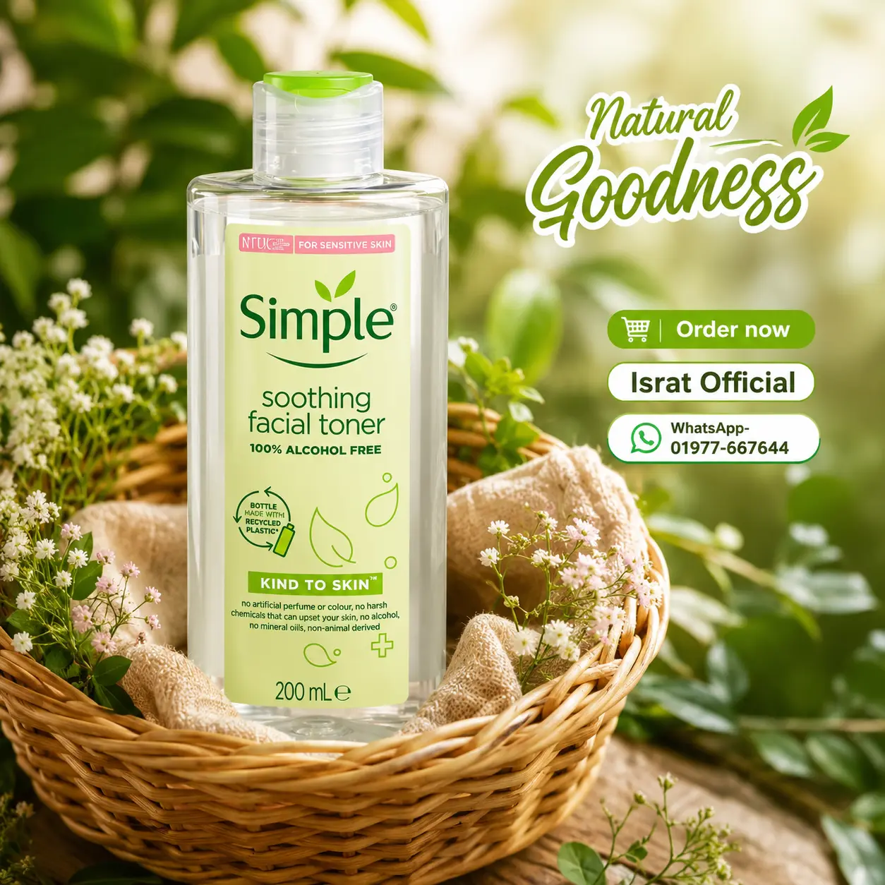 Simple Kind to Skin Soothing Facial Toner – (200ml) (100% Alcohol Free)