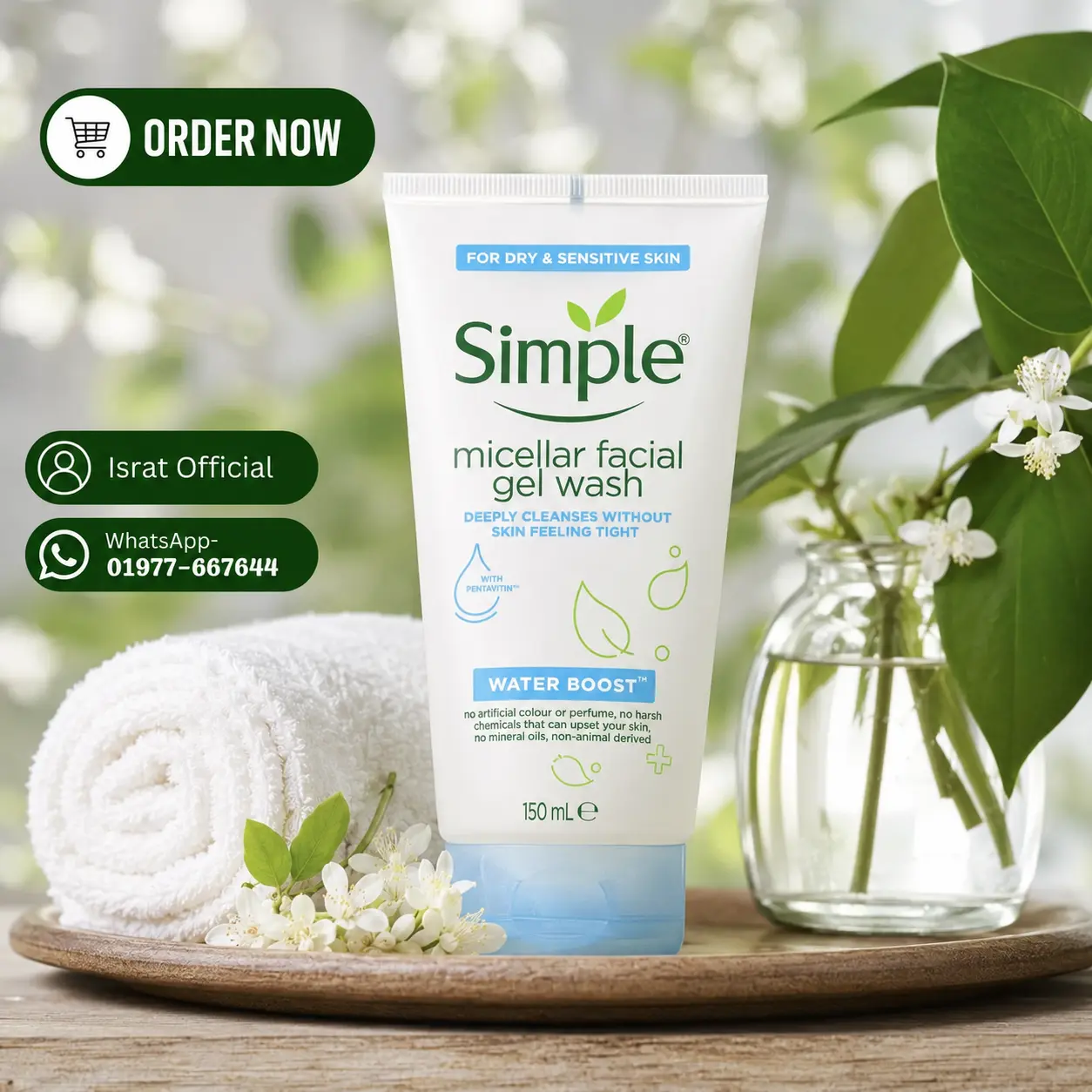 Simple Water Boost Micellar Facial Gel Wash – 150ml