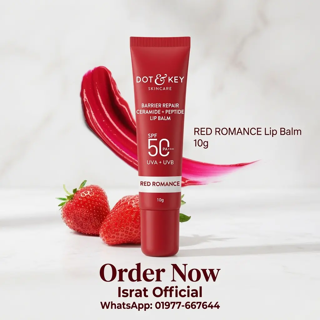 Dot & Key Red Romance Ceramide Peptide Tinted Lip Balm SPF 50 PA+++ – 10g – | UVA/UVB Protection | Soft Tinted Lip Moisturizer | Boosts Collagen & Instantly Plumps Lip | Prevents Pigmentation