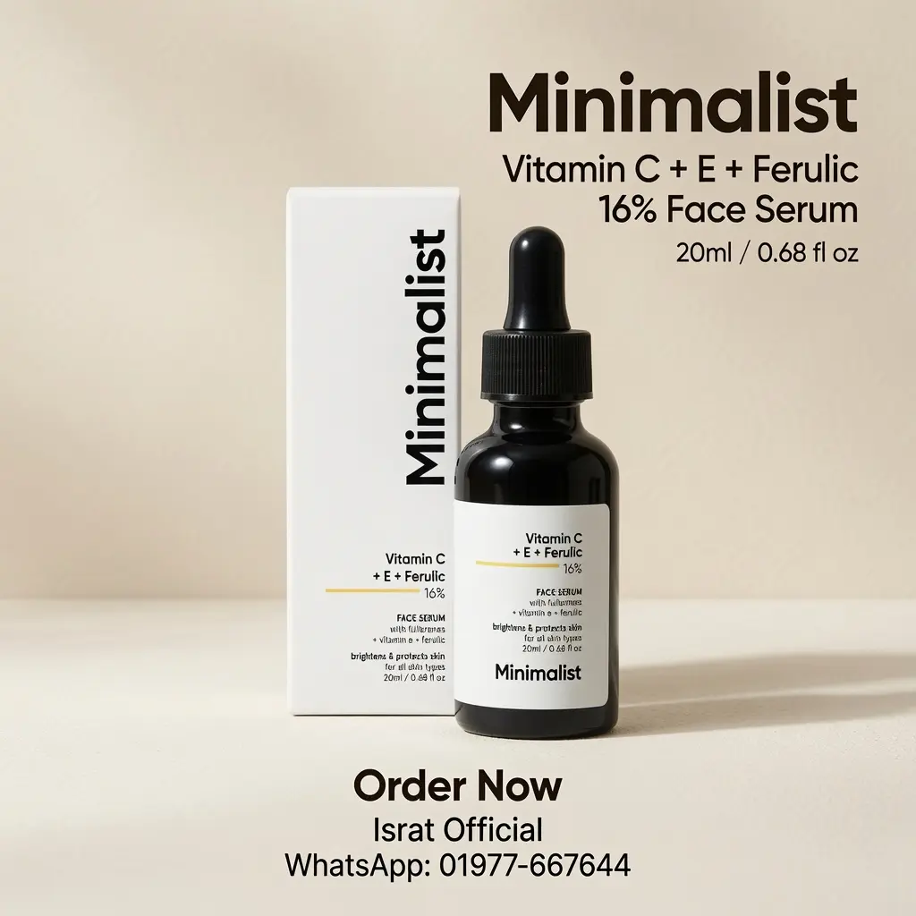 Minimalist Vitamin C + E + Ferulic 16% Face Serum 20ml | Reduces Skin Damage & Redness to Brighten Dull Complexion | For All Skin Types | For Women & Men |