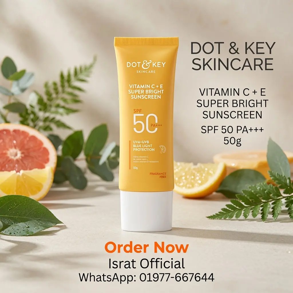 Dot & Key Vitamin C + E Sunscreen SPF 50+ PA++++ Water-Light Fluid, Boosts Glow, Reduces Dullness & Dark Spots, Checks Tanning, No White Cast|