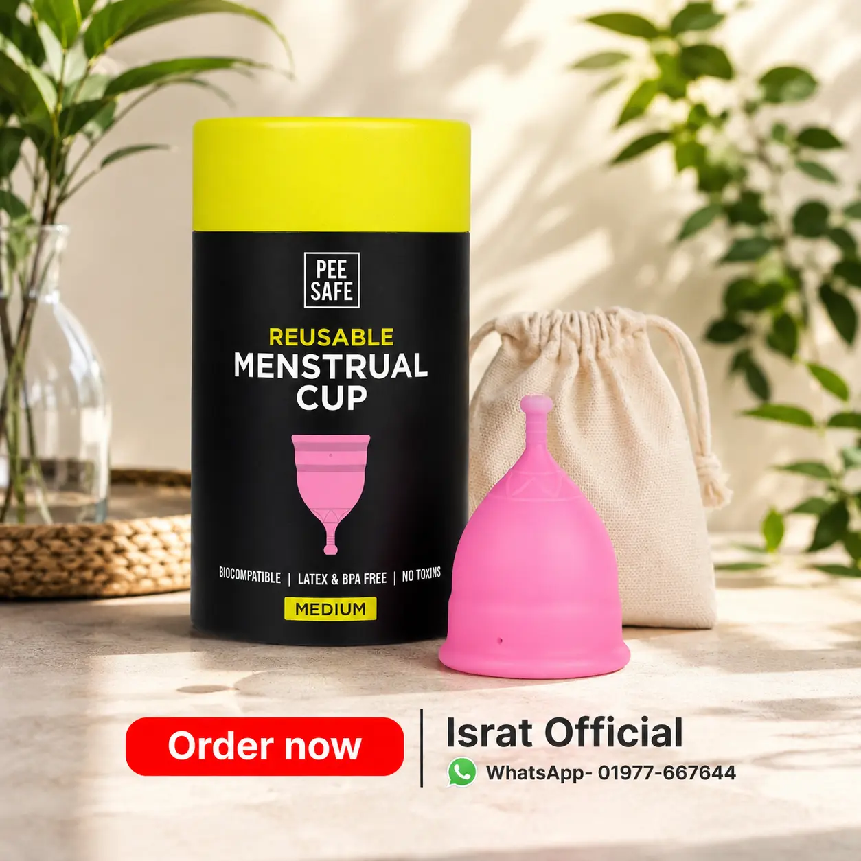 Pee Safe Reusable Menstrual Cup for Women - Soft & Rash Free - Silicone - No Leakage - Protection for Up to 8-10 Hours | US FDA Approved