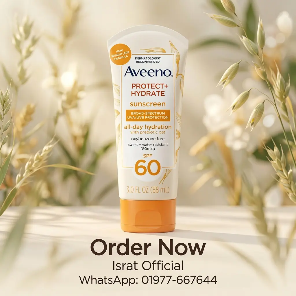 Aveeno Protect+ Hydrate Sunscreen SPF60 (88ml) for Sensitive Skin, Travel Size, Water Resistant (80 minutes), Paraben, Oxybenzone & Oil Free